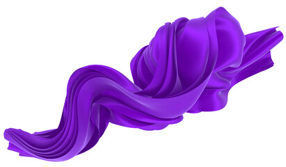 Beautiful flowing fabric of violet wavy silk or satin. 3d rendering image.