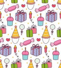 Cute Birthday Seamless Pattern Suitable for Gift Box Wrapping Paper Pattern