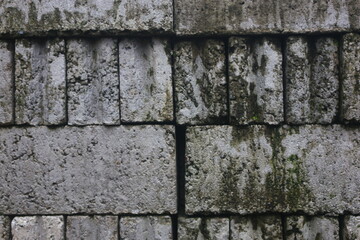 The neatly arranged bricks that will be used as the foundation of a house that looks good are used as a background