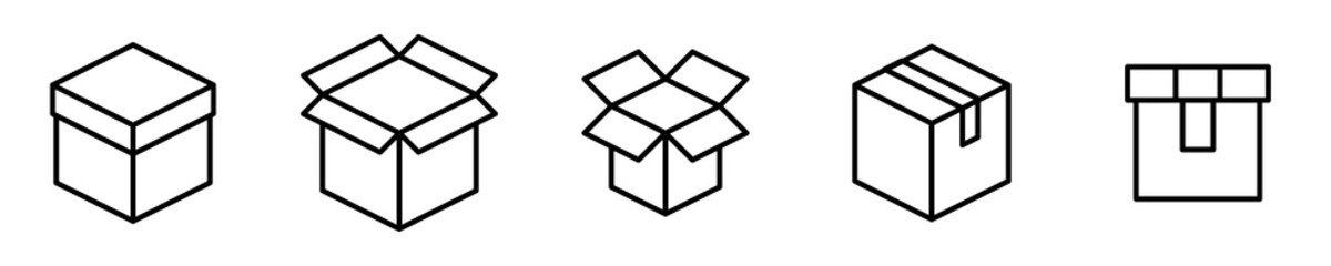 Conjunto de icono de caja de cartón abierto y cerrado, embalaje para entrega y almacenamiento. Ilustración vectorial © Frank