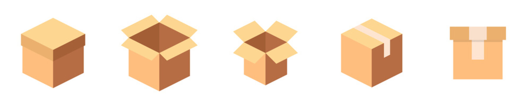 Conjunto de caja de cart&oacute;n abierto y cerrado, embalaje para entrega y almacenamiento. Ilustraci&oacute;n vectorial