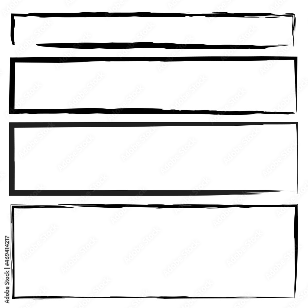 Poster Ink long rectangle frames set. Abstract element. Doodle grunge style. Art design. Vector illustration. Stock image. 