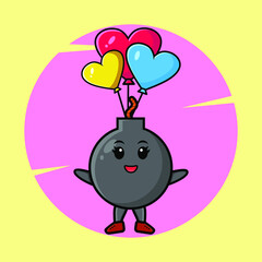Bomb mascot cartoon is skydiving with balloon and happy gesture cute style design for t-shirt, sticker, logo element