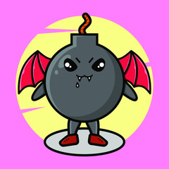 Bomb mascot cartoon character as dracula with wings in cute style for t-shirt, sticker, logo element, poster