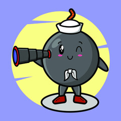 Fototapeta premium Bomb sailor mascot cartoon with hat and using binocular cute style design for t-shirt, sticker, logo element
