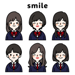 人物イラストセット_女子高生_笑顔