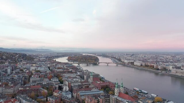 Margaret Island in danube river cityscape, Budapest Hungary Europe