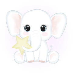 Fototapeta premium Cute little Elephant and star hand drawn illustration