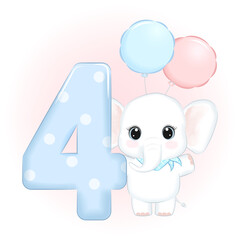 Cute little Elephant Happy birthday 4 years old