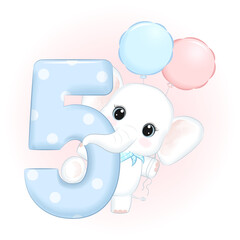 Cute little Elephant Happy birthday 5 years old