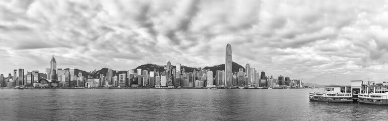 Panorama of Victoria Harbor of Hong Kong city