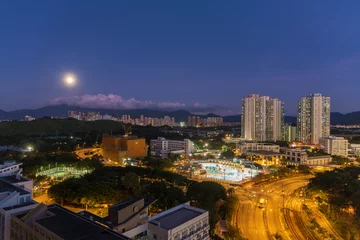 Foto op Canvas Full moon over Hong Kong City © leeyiutung