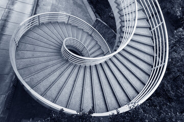 Closeup of spiral stairway. Building abstract background