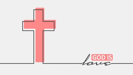 Cross and god is love text in thin lines style