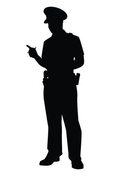 recommend clip art: Standing policeman silhouette vector on white background, cop, officer in public.