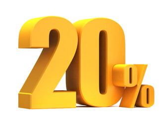 Gold 20 Percent off 3d Sign on White Background, Special Offer 20% Discount Tag, Sale Up to 20 Percent Off,big offer, Sale, Special Offer Label, Sticker, Tag, Banner, Advertising, offer Icon