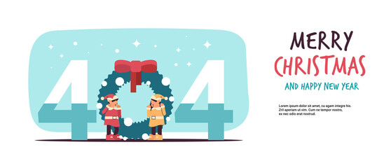 elves preparing for new year and christmas holidays celebration 404 page not found concept full length