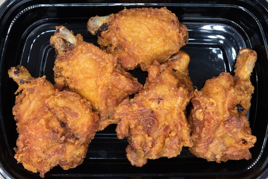 Overhead View Of Crispy Appetizer Side Order Of Deep Fried Chicken Wings.