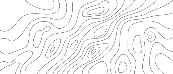 The stylized height of the topographic map contour in lines and slim contours. Black on white. Concept of a conditional geography scheme and the terrain path, earth. Wide Size. Vector illustration.