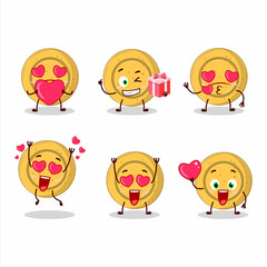 Dalgona candy circle cartoon character with love cute emoticon