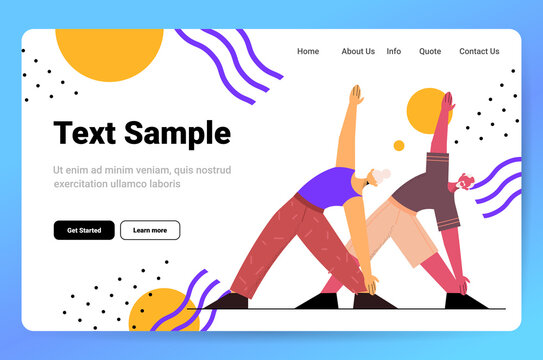 senior man woman doing yoga fitness exercises training healthy lifestyle active old age concept horizontal