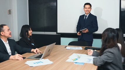 Business people team confident working and communicating together in meeting room at office, Agreement business concept