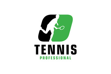 Letter O with Tennis player silhouette Logo Design. Vector Design Template Elements for Sport Team or Corporate Identity.