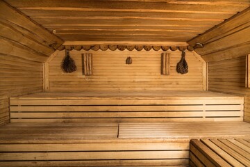 Naklejka na ściany i meble Wooden interior Sauna. Beauty spa concept