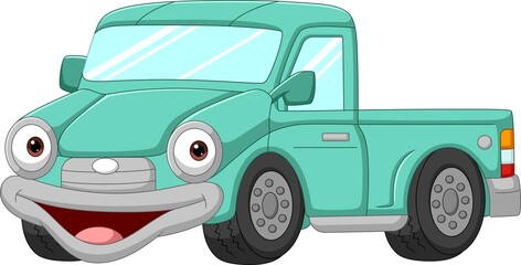 Cartoon funny green car pickup mascot