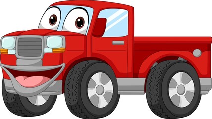 Cartoon red pickup truck mascot © tigatelu