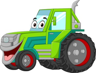 Cartoon funny green tractor mascot character