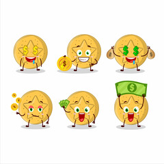 Dalgona candy star cartoon character with cute emoticon bring money