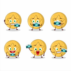 Photographer profession emoticon with dalgona candy star cartoon character - 469420223