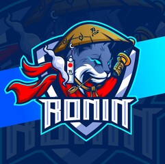 cat samurai ronin mascot illustration design with japan style for esport sport and tattoo design