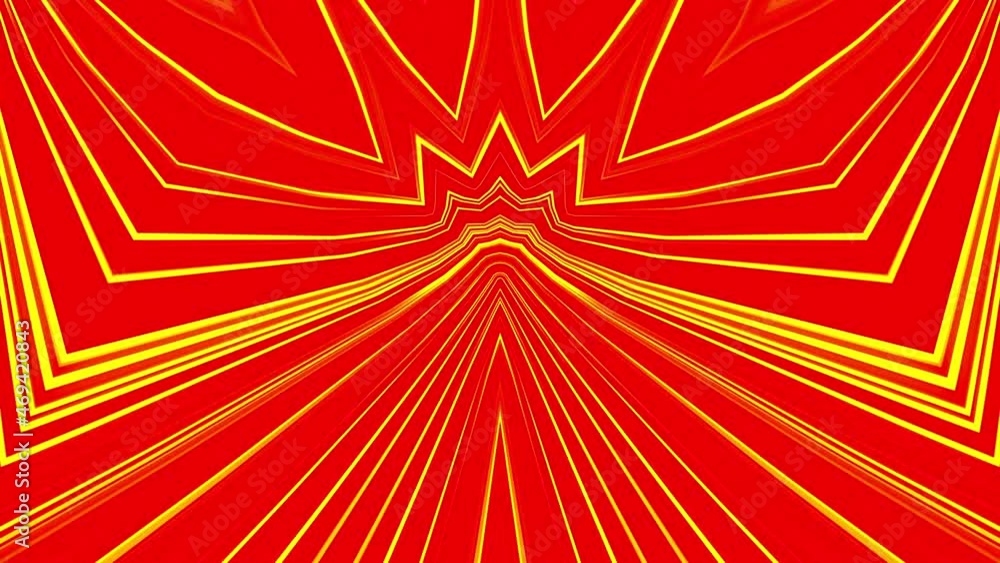 Poster abstract retro composition with iridescent yellow orange gradient fractal ornament on bright red yel