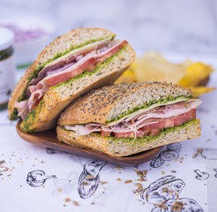 Ham and tomato sandwich