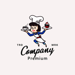 Woman Cook Chef Cake Coffee Logo Vector Icon Illustration