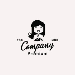 Woman Smiling Holding Bread Logo Vector Icon Illustration