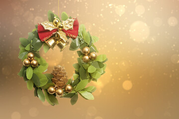 Pine Cone with a bell with blurred light background