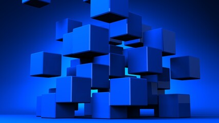 Blue cubes abstract on blue background.
3D abstract illustration.

