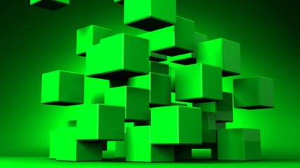 Green cubes abstract on green background.
3D abstract illustration.