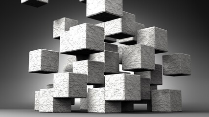 Stone cubes abstract on black background.
3D abstract illustration.
