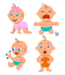 Naklejka premium Set of cute babies playing. Different emitions and poses