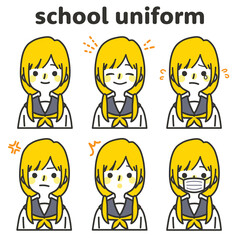 人物イラスト_女子高生表情セット_ツートン