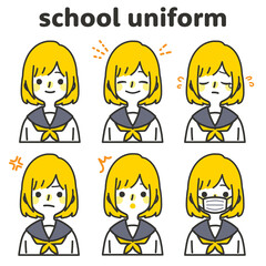人物イラスト_女子高生表情セット_ツートン