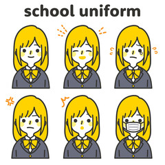 人物イラスト_女子高生表情セット_ツートン