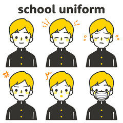 Naklejka premium 人物イラスト_男子高生表情セット_ツートン