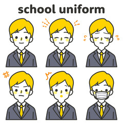 人物イラスト_男子高生表情セット_ツートン