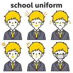 人物イラスト_男子高生表情セット_ツートン