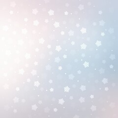 Light snowflakes pattern on airy pastel background. Delicate empty template for winter decoration.